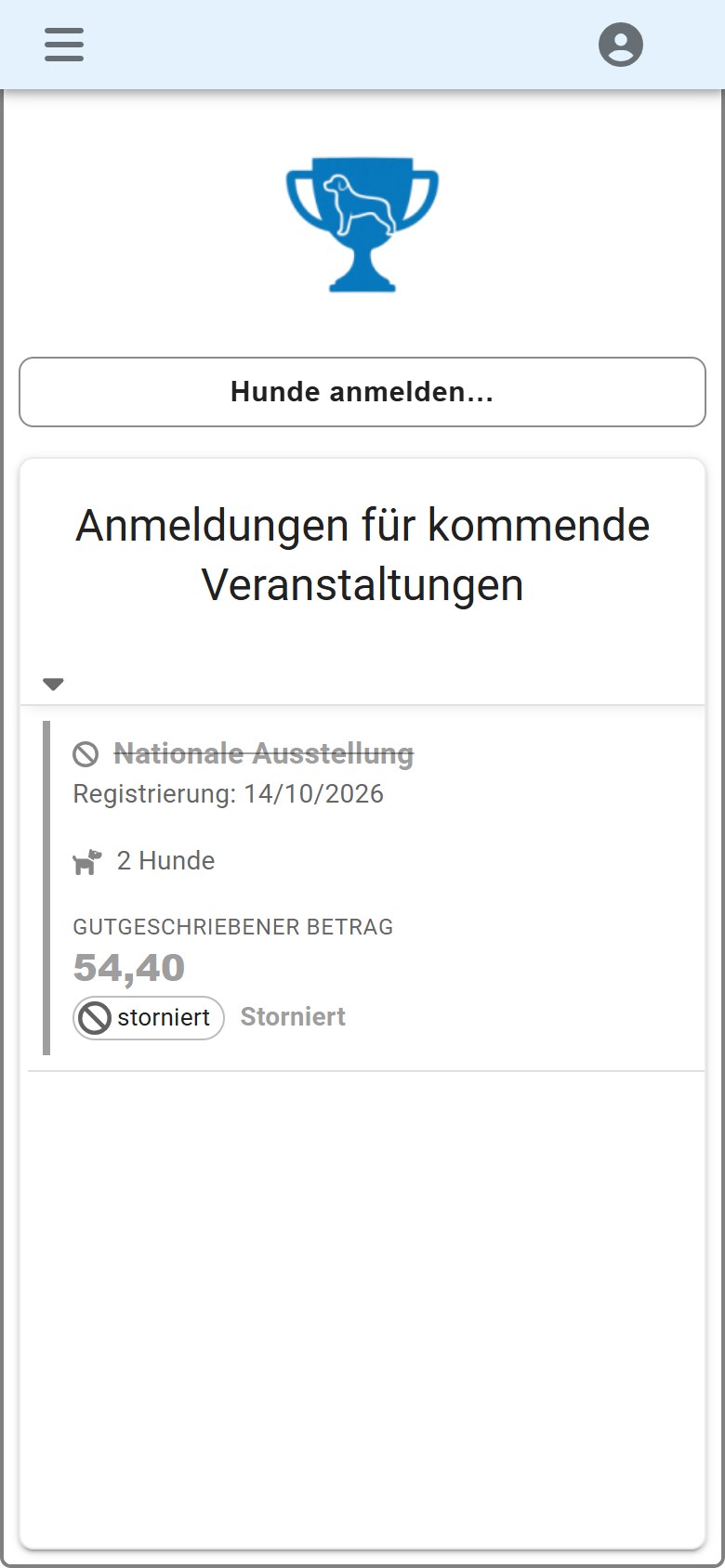 Eine stornierte Meldung: Der Betrag geht als Guthaben an den Aussteller zurück.