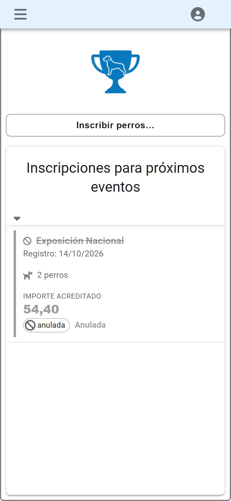 Una inscripción cancelada: el importe vuelve al expositor como crédito.